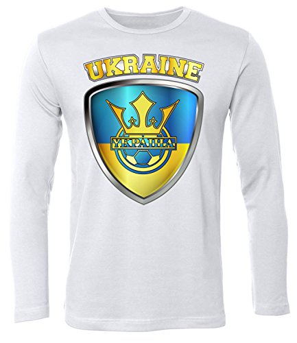 Ukraine Fussball 4679 Fanshirt Fan Shirt Tshirt Fanartikel Artikel Männer Herren T-Shirts Longsleeve Langarm Weiss L