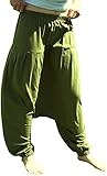 COTTON HIPPY BOHO HAREM YOGA BELLY DANCING TROUSERS ARTICHOKE GREEN - ONE SIZE 8 to 24 - 40-41
