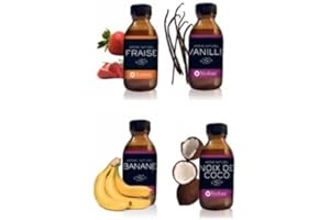 NÉROLIANE NEROLIANE – Lot 4 Arômes Naturels 50ml : Fraise, Vanille, Banane, Noix de Coco – Yaourts, Pâtisseries, Boissons, Glaces – Vegan – Sans Alcool – Fabriqué en France – Qualité Professionnelle