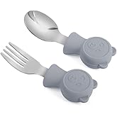 304 &Ccedil;elik Gri Bebek Ayıcık Model &Ccedil;ocuk Kaşık ve &Ccedil;atal Set cin766gr