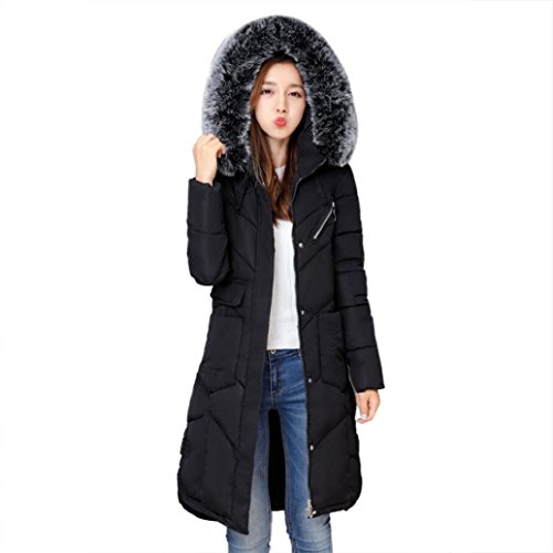 Preisvergleich Produktbild Dicker Winterjacke,Down Lammy Jacke Lange Mantel Outwear Damen Wintermantel Daunenjacke Frauen Winter Warm Daunenmantel Reißverschluss Oberbekleidung Mit Kapuze Pelz Halsband Elecenty (3XL, Schwarz)