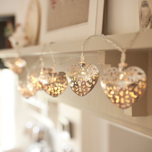 10er LED Herz Lichterkette silber Batteriebetrieb Lights4fun