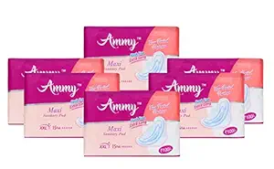 AMMY Advanced Dry Maxi All Night Cottony Soft Ultra Thin Womens/Girls Sanitary Pads with Wings (Napkins) - XXL Wings (90 Pieces)(Pack Of 6)