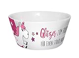 infinite by GEDA LABELS 15908 Einhorn Glitzer Zum Frühstück Porzellanschale V-Schale, weiß / rosa, 13,5 x 13,5 x 6 cm