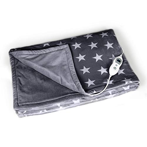 Vidabelle Manta Eléctrica en Gris Oscuro con Estrellas en Gris Claro con 6 Niveles de Temperatura - Apagado Automático - Lavable a Máquina