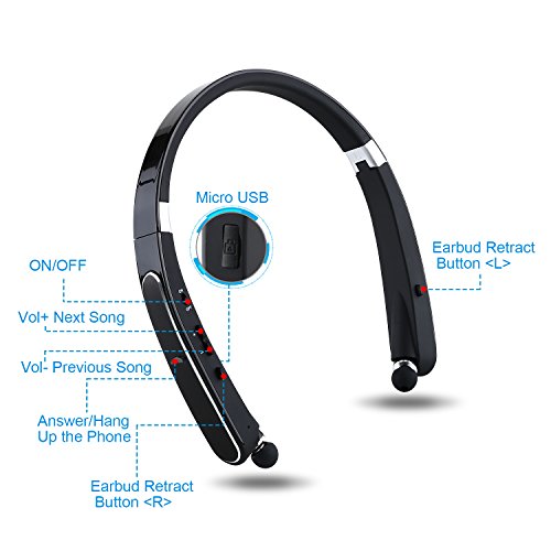 Meesport-Foldable-Bluetooth-headset-Neckband-Bluetooth-Headphones-with-Retractable-Earbuds-Bluetooth-41-Stereo-Noise-Cancelling-Earphones-for-iPhone-Android-Other-Bluetooth-Enabled-Devices