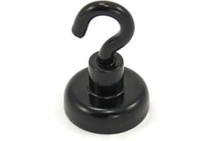 MAGNET EXPERT Aimant de Crochet Néodyme Peint Noir Avec Crochet M4 Pour Réfrigérateur, Tableau Blanc, Panneau D'Affichage, Classeur Ou Bureau - 20mm de diamètre x 30,5mm de Haut - 16,5kg