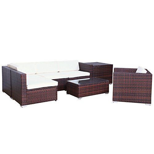 Svita Gartenset XXL (4 Sitze, 1 Tisch, 1 Bank, 1 Kissenbox) aus Rattan – variable Anordnung - 3