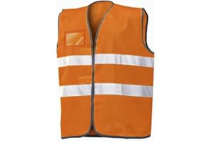 ISSALINE Gilet Alta visibilità - Pettorina di Sicurezza -Gilet Catarifrangente con Porta Badge (Arancione Fluo)