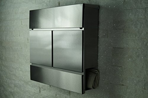 Preisvergleich Produktbild Wandbriefkasten / Briefkasten / Mailbox aus Edelstahl Modell 777 mit Zeitungsfach und Befetigungsmaterial