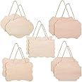 Printfry 10 Pieces of Unfinished Blank Sign Hanging 3mm Pine MDF Pine Sign Decorative Wood Plaques for DIY Craft, 5 Designs