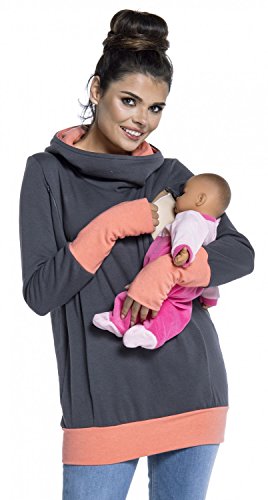Zeta Ville - Sudadera de Lactancia 2 en 1 Detalles Contraste - para Mujer - 330c (Grafito & Coral, 42-44, 2XL)
