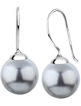Nenalina Damen-Ohrringe Ohrhänger in 925 Sterling-Silber rhodiniert mit grauer 12mm Swarovski Perle - 842404-199