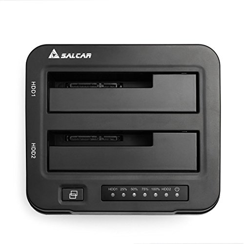 Salcar USB 3.0 Offline Klon Docking Station mit 2 Einschüben, optimiert für HDD/SSD Festplatte, 2,5″ und 3,5″, 2,5 und 3,5 Zoll (SATA I / II / III), inklusive USB 3.0 Kabel und 12V 4A Netzteil, unterstützt 2x 6TB (Silber) - 3