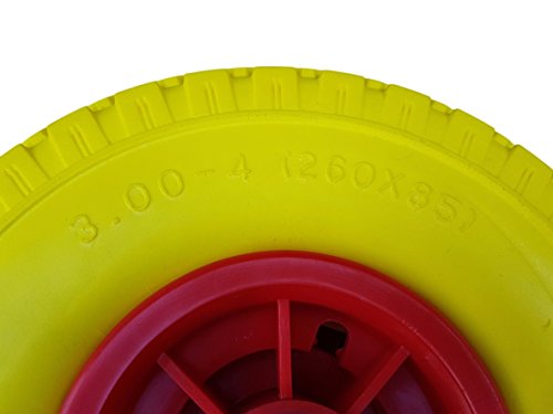 2 x Frosal PU Rad Bollerwagen + Radbefestigung Sackkarre Ersatzrad Vollgummi pannensicher gelb/rot - 4