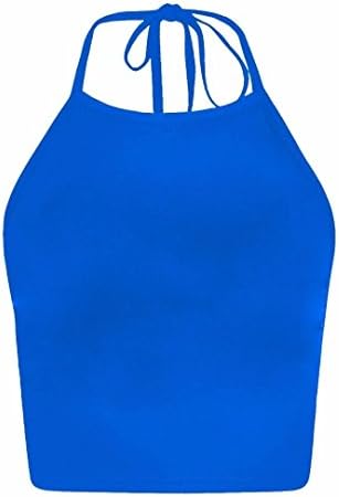 FK Styles Womens Plain Halter Neck Crop Top Royal Blue