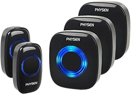 Wireless Doorbell PHYSEN CW Door Chime With 2 Push Buttons and 3 Plug-in Receivers,Operating up to 1000 Feet Range,4 Adjustable Volume Levels and 52 Chimes,No Battery Required for Receiver,Black