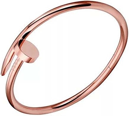 TSLME® B2RG Stainless Steel Nail Style Love Bangle Bracelet Oval High Polish Silver , Fits 7.5inch Wrists (ROSE GOLD)