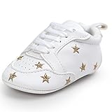 Großes Geschenk zum Baby FNKDOR Baby Sternchen Schuhe Jungen Mädchen Weiß Lauflernschuhe Krabbelschuhe, 0-18 Monate (0-6 Monate, Gold)