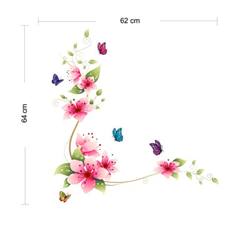 Farbig Wandbild Wandtattoo Bunte Blumen und schmetterlinge Wandaufkleber Wandsticker Wandbilder Aufkleber Deko. PVC für Wohzimmer Badzimmer Entfernbar