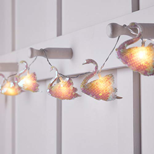 Lights4fun 10er LED Schwanen Lichterkette Timer Pailletten batteriebetrieben