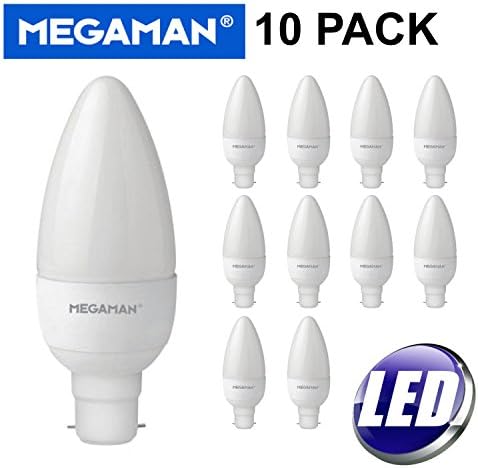 10 PACK MEGAMAN LED 5.5W WARM WHITE BC B22 CANDLE NONE DIMMABLE LAMP 2800K - 470 LUMEN 15000 HOURS LIFE - 10 PACK 143314