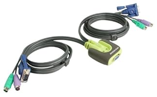 IOGEAR MiniView TM Micro KVM Switch w/6' cables built in KVM Switch 2 -> 1 PS / 2