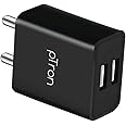 pTron Volta Dual Port 12W Smart USB Charger Adapter, Multi-Layer Protection, Made in India, BIS Certified, Fast Charging Power Adaptor Without Cable for All iOS & Android Devices (Black)