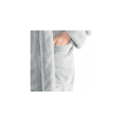 Trendiger Kapuzen-Bademantel für Damen | Größe XS – XXXL in modernen Farben | Mikrofaser, Coralfleece, Gewicht ca. 260g/m² | Sauna-Mantel CelinaTex 5000360 Miami | M grau cremeweiß - 3