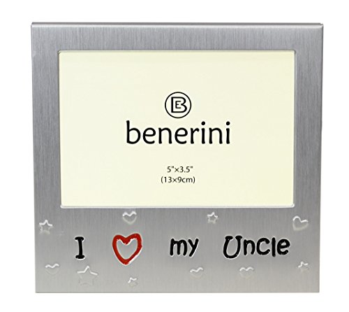 ' I Love My Uncle ' - Photo Picture Frame Gift - 5 x 3.5 (13 x 9cm) - Brushed Aluminium Satin Silver Colour