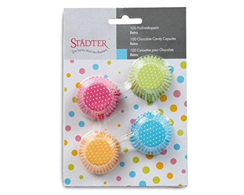 Pralinenkapseln Retro 100 Stück Ø2,6cm, pink grün gelb blau, Papierförmchen Pralinen - 3