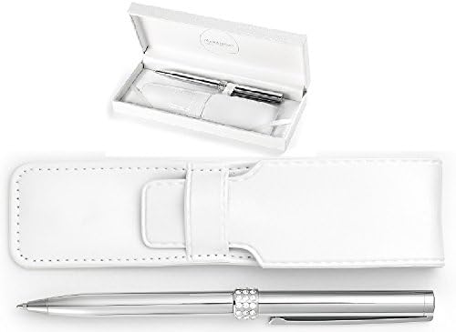 Ladies Quality Chrome and Clear Crystal Pen with Pouch and Gift Box