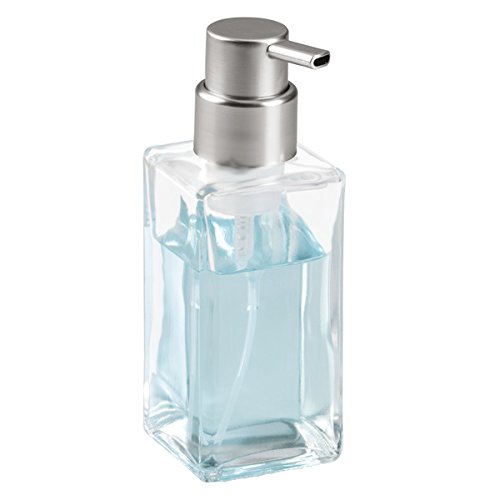 mDesign eckiger Schaumseifenspender wiederbefüllbar 414 ml Füllmenge - edler Seifenspender bzw. Seifenschaumspender aus Glas mit Pumpfkopf (silberfarben) - Farbe: durchsichtig / getönt