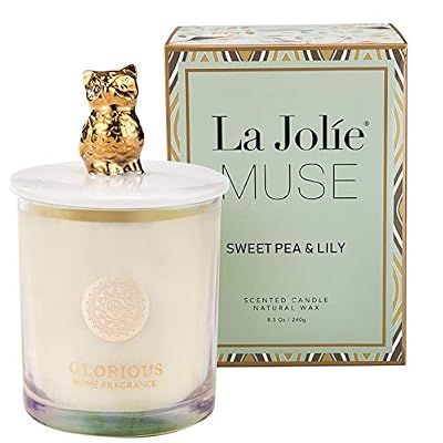 La Jolie Muse Bougie Parfumée Cadeau de Noël Cire Naturelle Pois Doux et Lys, Parfum Maison Fin Iridescent, 8.5OZ 240g