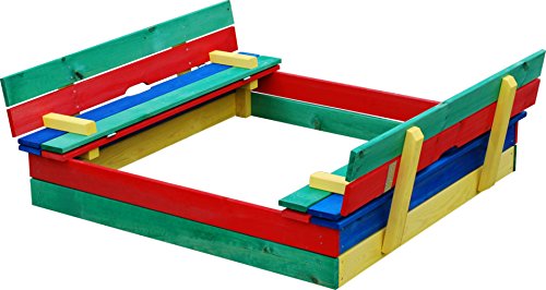 Large wooden garden 1.1m square Sandpit - Sandbox with lid & seats & shade