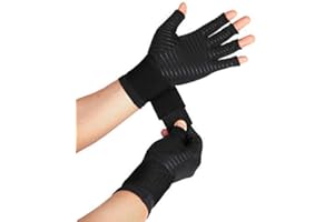 Thx4COPPER Compression Arthritis Gloves with Strap – Copper Infused – Fingerless Glove Hand Wrist Support for Carpal Tunnel, Arthritis, RSI, Tendonitis, Hand Pain Relief – Men/Women Pair，S&M
