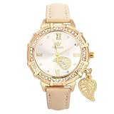 Ouneed® Uhren,Damen Quarz Handgelenk Blätter Rhinestone glitzer bling bling hängende Armbanduhr (Gold)
