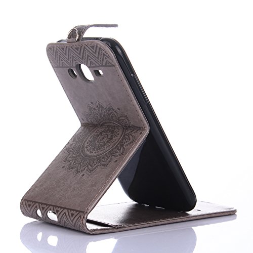 Galaxy J5 2016 Hülle,Galaxy J5 2016 Schutzhülle,Galaxy J5 2016 Leder Hülle,ikasus® Prägung Floral Spitze Blumen Mandala Muster PU Lederhülle Flip Hülle im Bookstyle Cover Schale Slim Fit Soft Silikon Magnetverschluss Schutzhülle PU Leder Hülle Flip Wallet Case Kunstleder Tasche Cover mit Standfunktion und Kartenfächer Tasche Wallet Case für Samsung Galaxy J5 (2016) J510F (5,2 Zoll) – Grau - 3