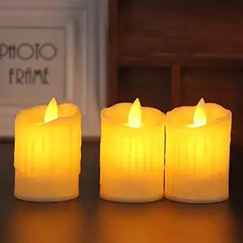 SATYAM KRAFT Acrylic Dancing Flame Led Tea Light Candle for Home Decoration 3 Pieces, 7 cm (Cream)