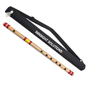 Ininsight Solutions flute Scale C# Natural Professional 17 Inches Polished Bamboo Bansuri 6 hole With Carry Bag - thread yellowred