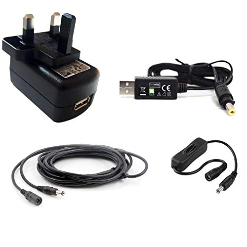 MyVolts5V power supply adaptor compatible with/replacement for SkyStream TWO Streaming Media Player - UK plug - with Extension and Inline Switch