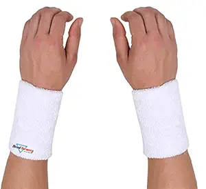 HeadTurners Sweat Band Wrist Band/Wrist Support for Gym, Cricket, Running and Sports Activities 5 inches- (2 pcs, White)