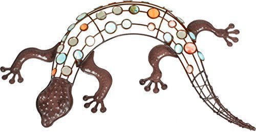 Schöne Gartenfigur Gecko mit farbigen Dekorsteinen