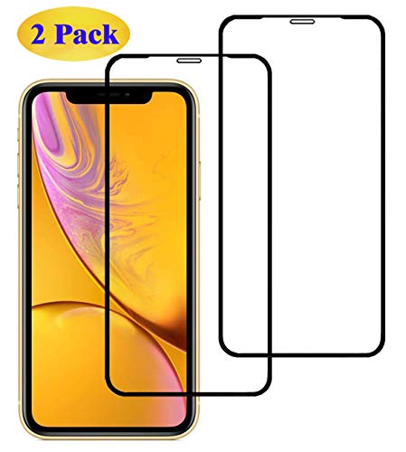 Eachy Cristal Templado iPhone XR Vidrio Templado, [2 Unidades] Protector de Pantalla iPhone XR 3D Cobertura Completa 6,1 Pulgadas-Negro