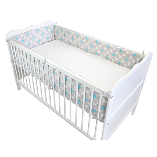 Preisvergleich Produktbild Nestchen Babybett 70x140 cm Bettumrandung Lang Nest Kopfschutz Rundum Bettnestchen Unifarben Motive, Farbe: Herzen 2 Türkis, Größe: 420x30cm (für Babybett 140x70)