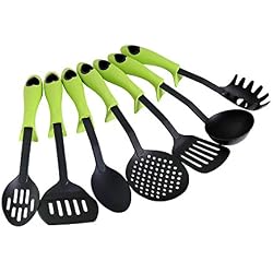 Ambrosya® | Set d'aide de cuisine de 7 pièces | Truelle Ustensiles de cuisine Nouilles Pinces Cuillère à pâtes Spatule Pinces à douille (Vert, 7 pièces)