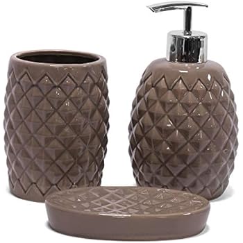 SATU BROWN Badezimmerzubehör-Set mit Seifenspender, Zahnbecher