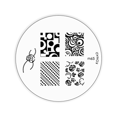 Stamping Set ELEGANCE – Clear Jelly Stamper transparent + Scrapper + Stampinglack schwarz 11ml + Stamping-Lack nude-rose 11ml + Stamping Lack nude beige 11ml + KONAD Stamping Schablone M65 + KONAD Stampingschablone M77 - 3