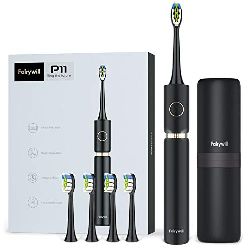 Sonic Spazzolino Elettrico Spazzolino da Viaggio Ricaricabile per Adulti, 62.000 VPC Turbo Clean Fairwwill P11 Plus in Nero