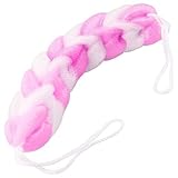 Bathroom Double Straps White Pink Nylon Meshy Bathing Bar Bath Shower Pouf
